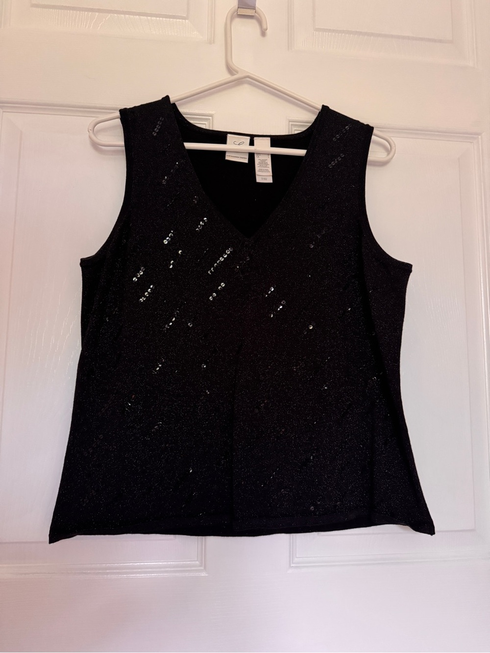 Sz L Sparkly Black Sleeveless Vneck Top
